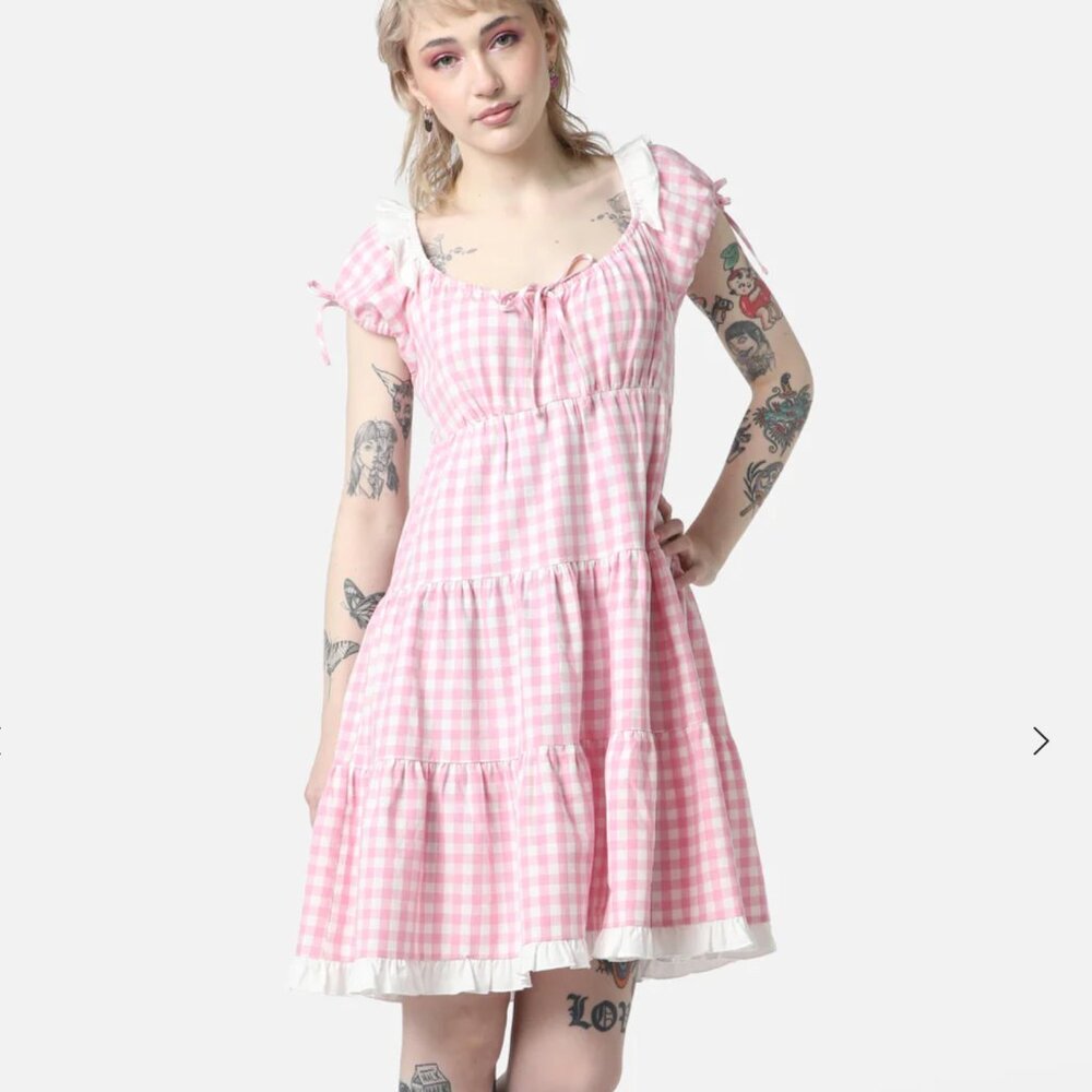 Dangerfield Curve Picnic Party Ruffle Dress Size 22 Pink Gingham Plus Size Cute - Picture 2 of 16